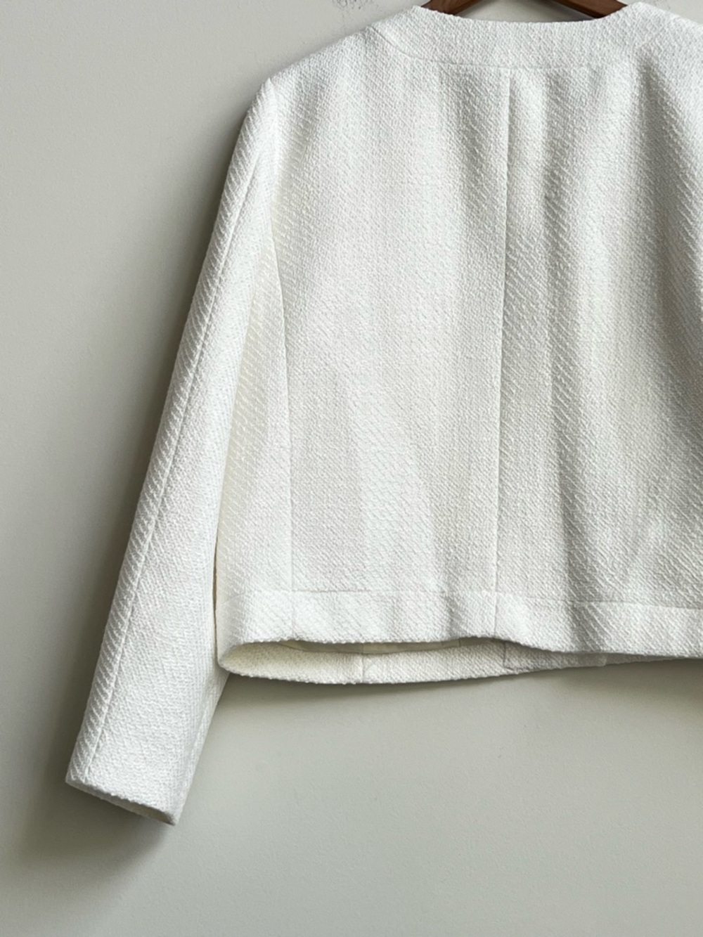 J.Crew Factory Womens Ivory Tweed Lady Jacket BW284 Preppy Pocket 16 Pearl Chain - Picture 14 of 15